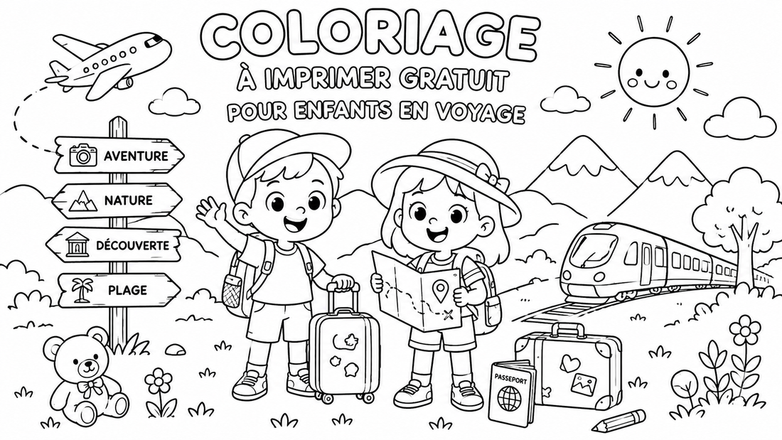 Coloriage à Imprimer Gratuit pour Enfants en Voyage 🎒🖍️