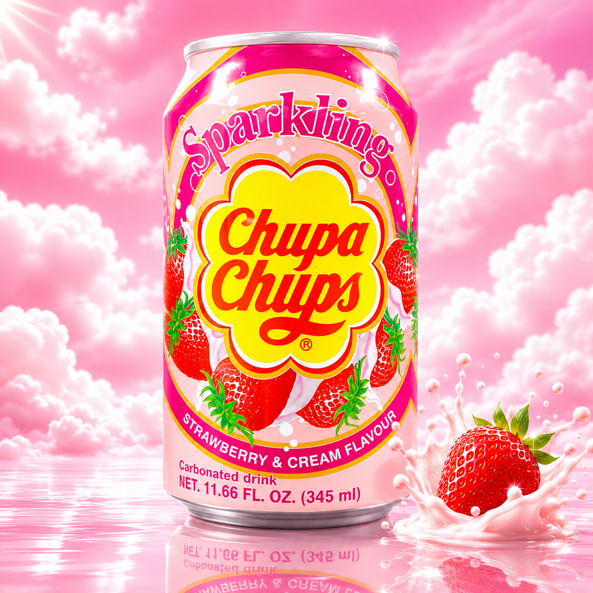 Chupa Chups Strawberry & Cream Sparkling Soda 345ml